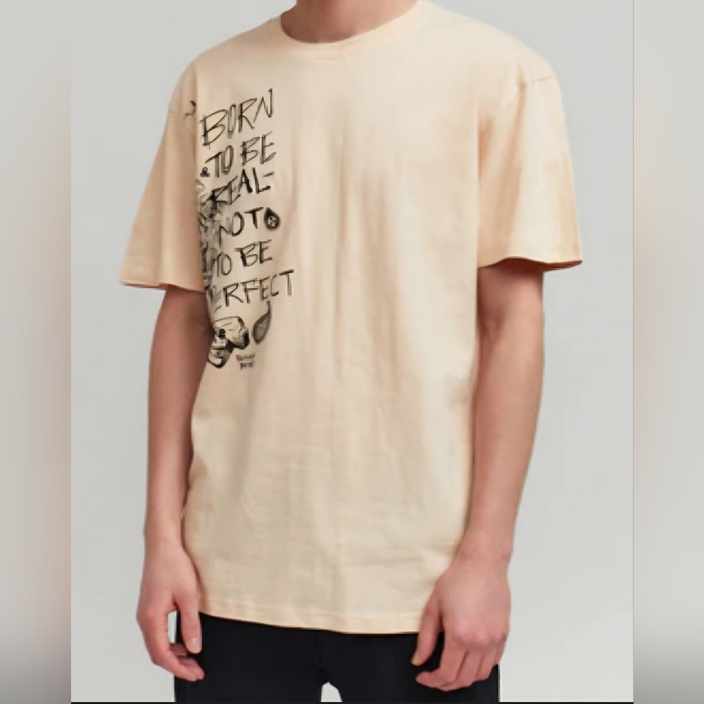 Reason Brand Born To Be Real Not To Be Perfect Khaki Graphic Tee XXL NWT BA-2805